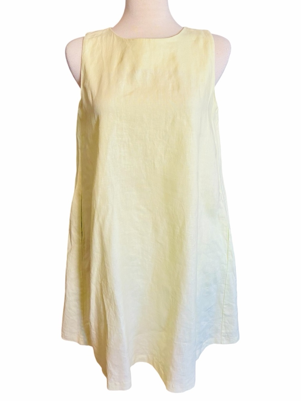 J Mclaughlin 100% Linen Key Lime Citrus Sleeveless Shift Dress Women's Medium
